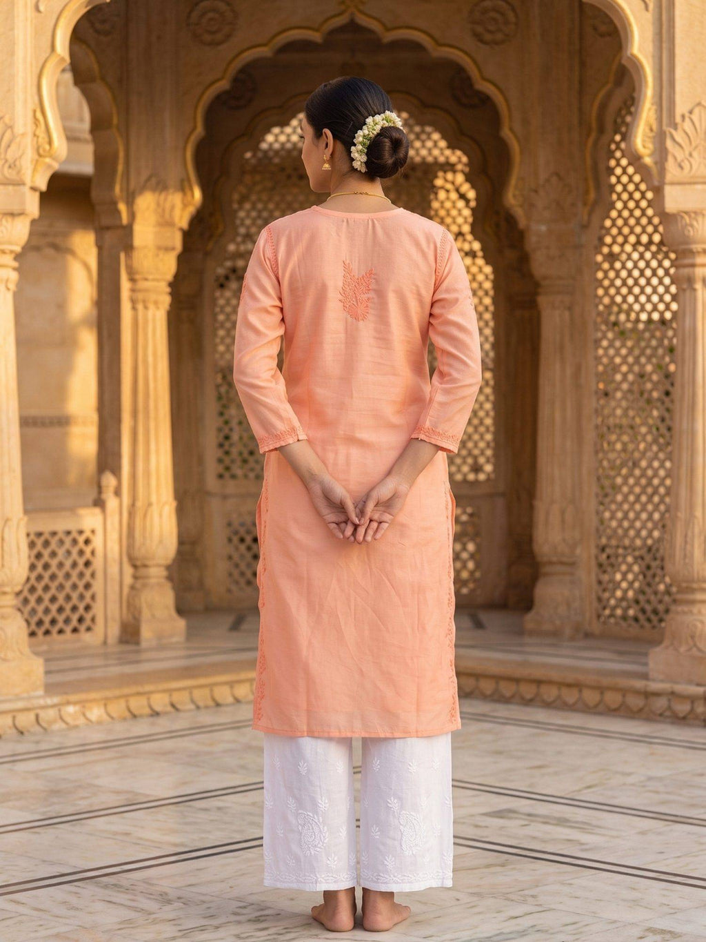 Women Green Chanderi Silk Chikankari Kurta | KDG - view 27