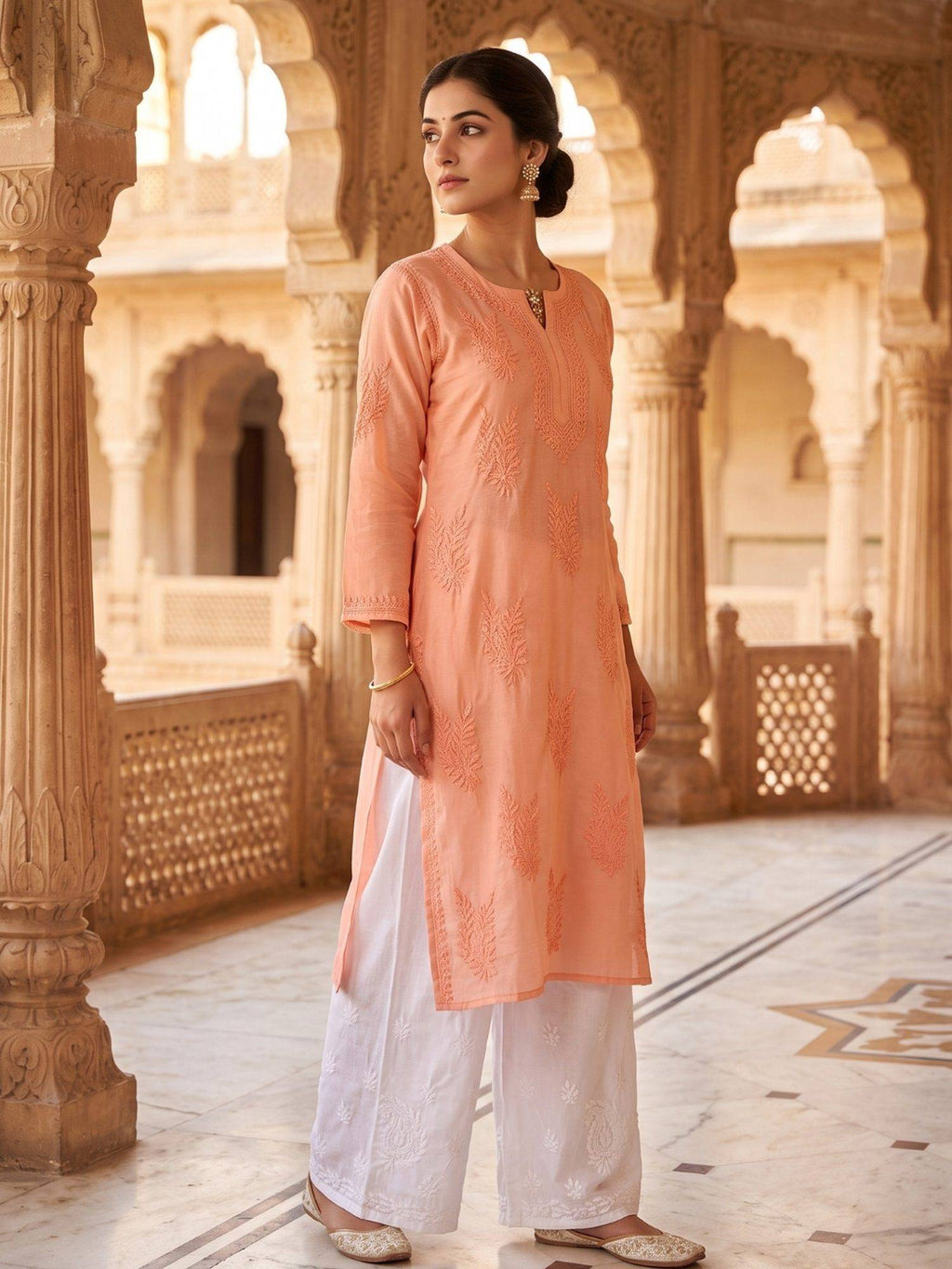 Women Green Chanderi Silk Chikankari Kurta | KDG - view 28