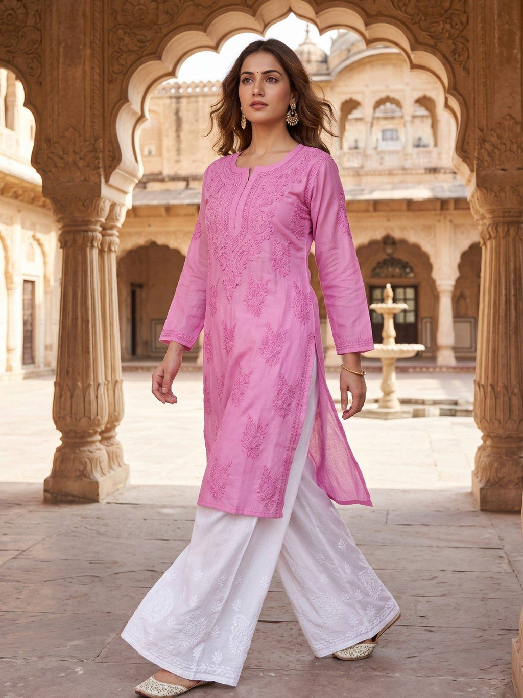 Women Green Chanderi Silk Chikankari Kurta | KDG - view 11