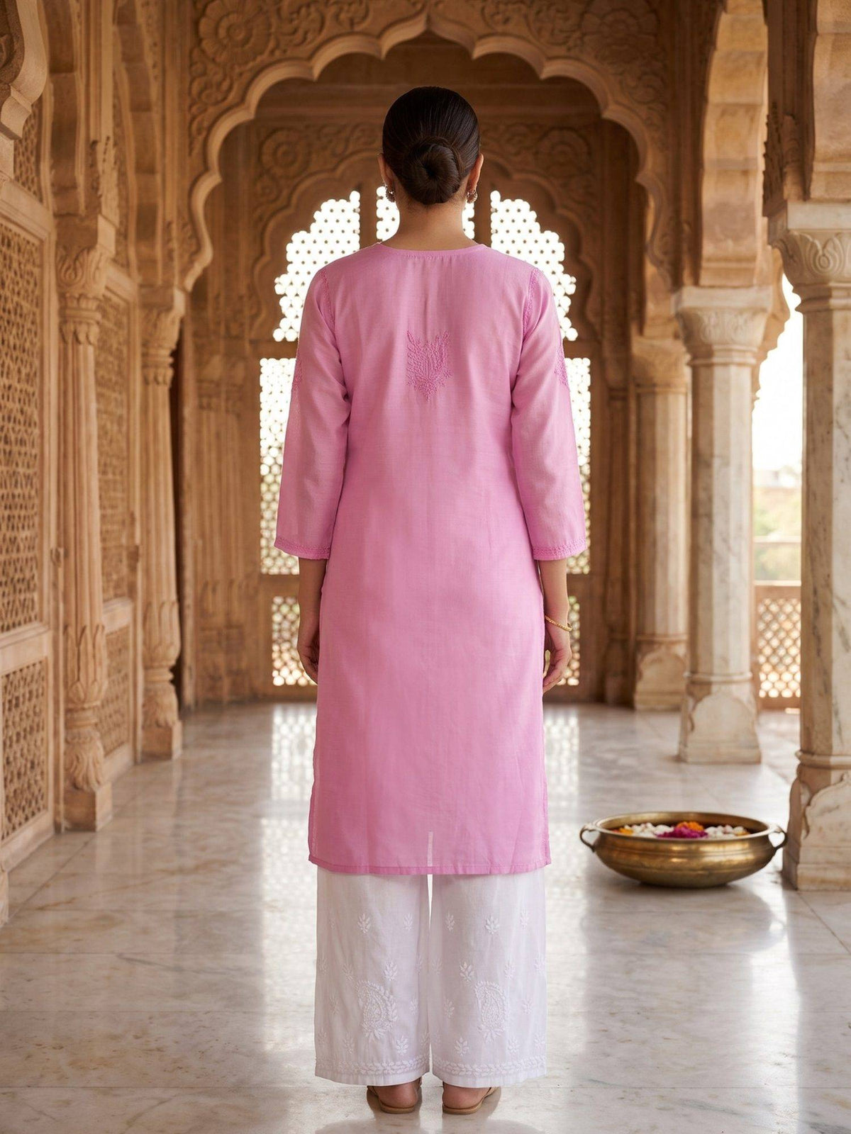 Women Green Chanderi Silk Chikankari Kurta | FY93 - view 17