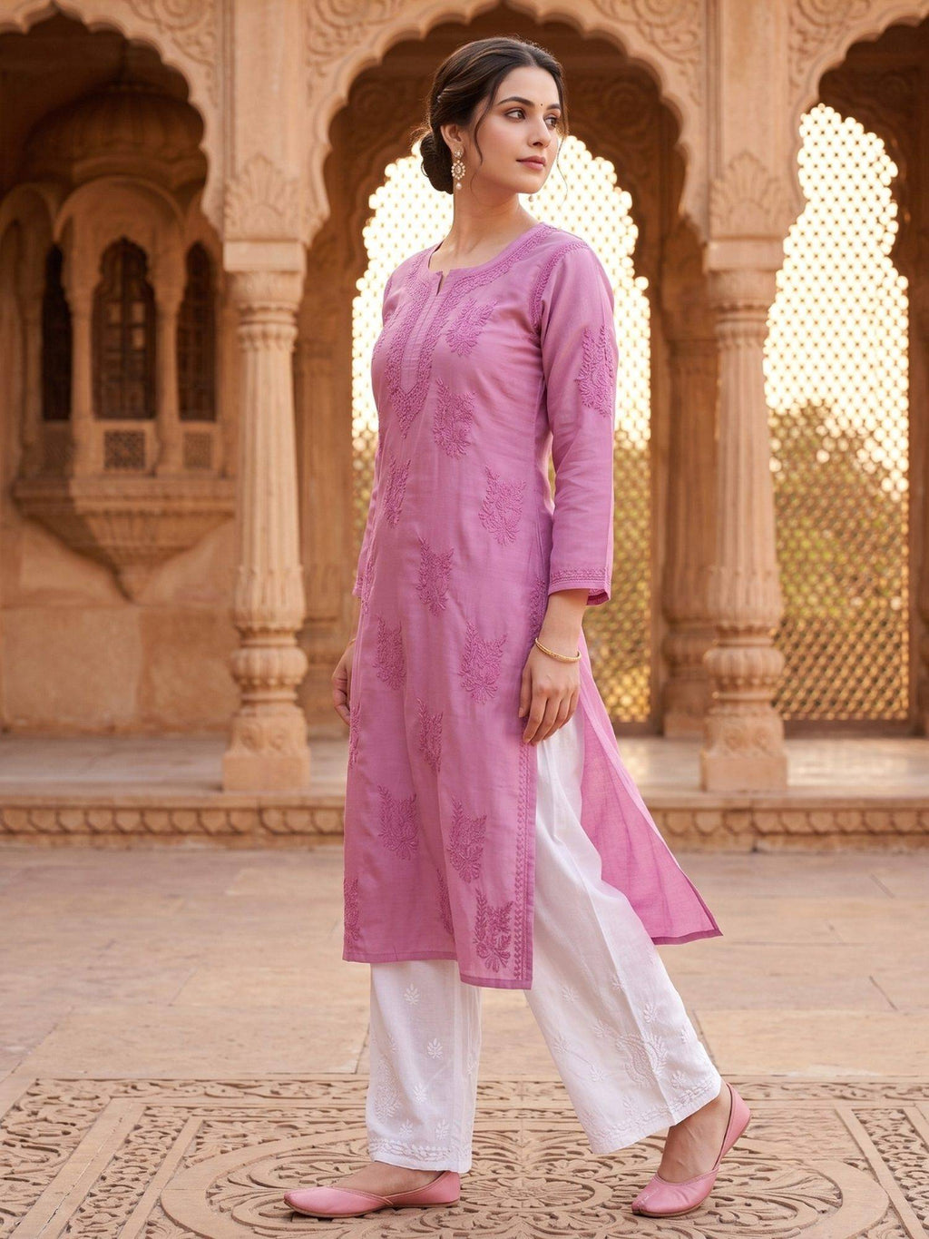 Women Green Chanderi Silk Chikankari Kurta | KDG - view 13