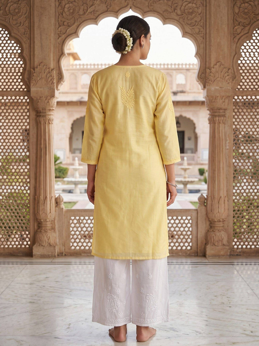 Women Green Chanderi Silk Chikankari Kurta | KDG - view 17