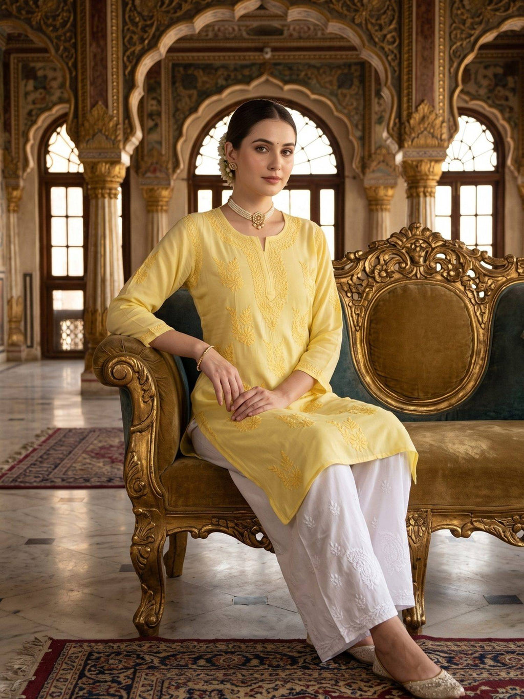 Women Green Chanderi Silk Chikankari Kurta | KDG - view 18