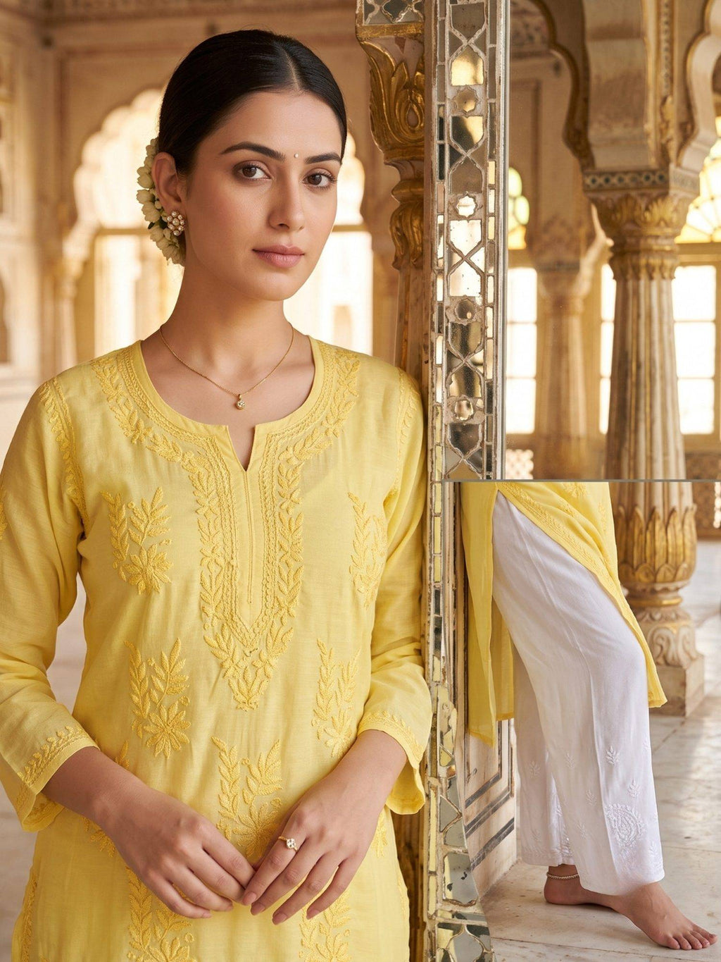 Women Pink Chanderi Silk Chikankari Kurta | U3S - view 15