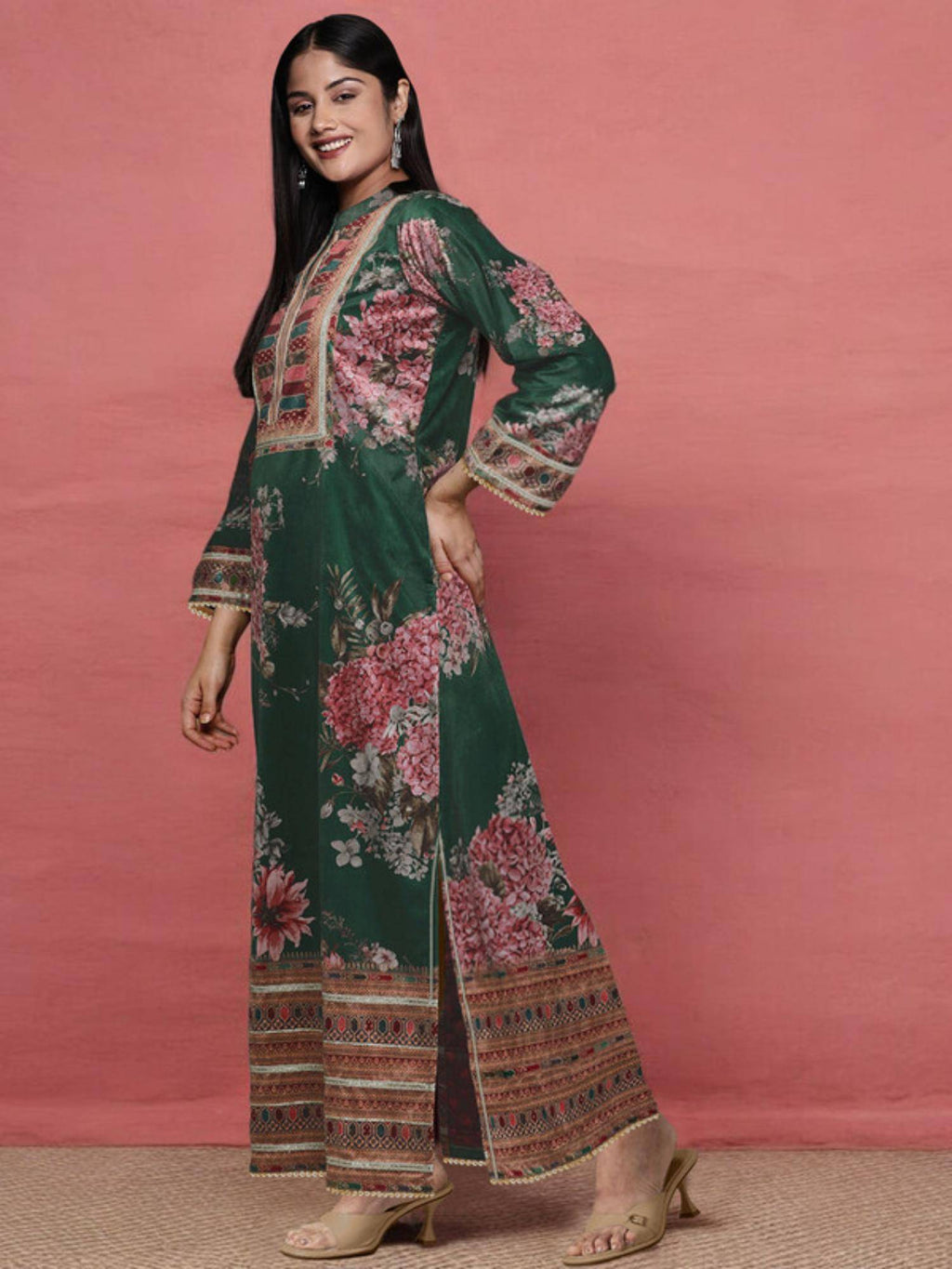 Womens Elegant Ethnic Wear Floral Printed Long Kurta | KDG - view 2
