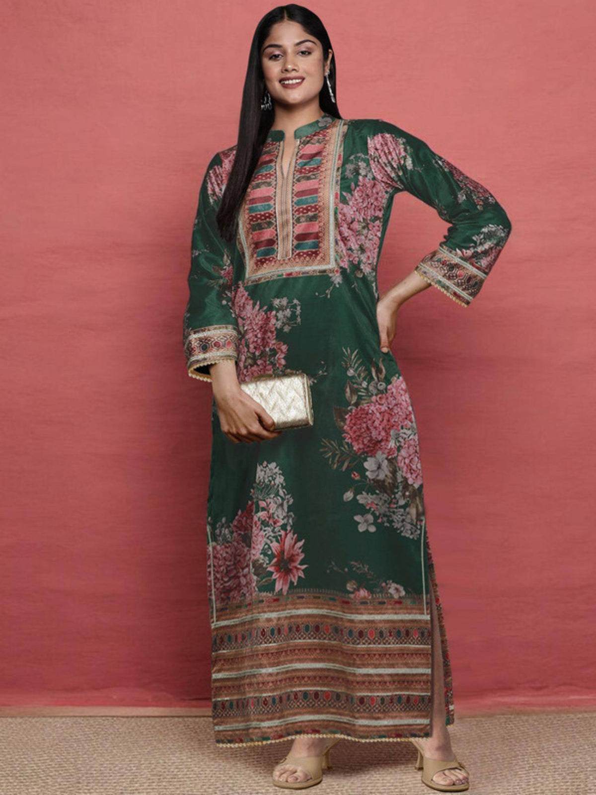 Womens Elegant Ethnic Wear Floral Printed Long Kurta | U3S - view 4