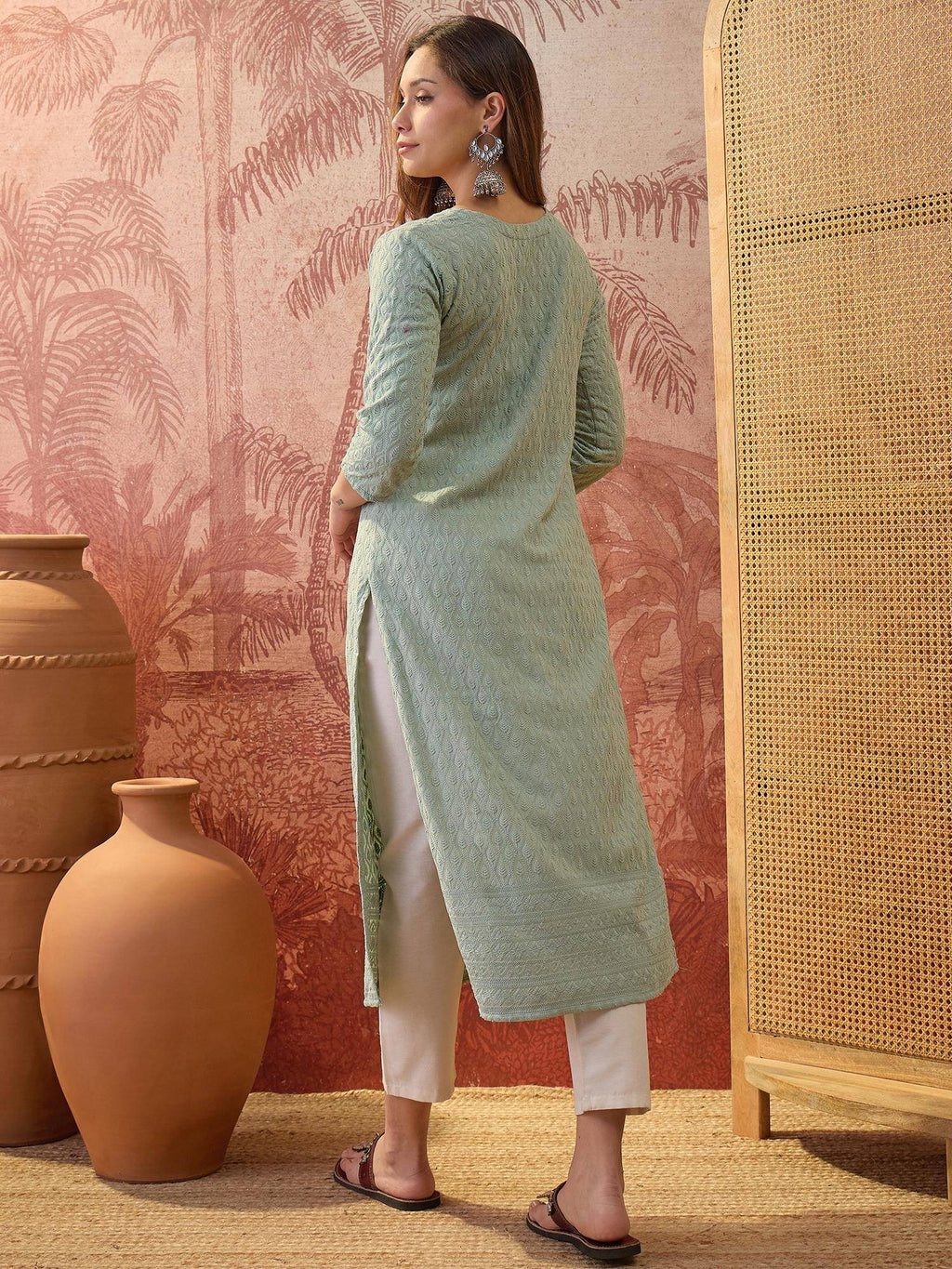 Teal Lakhnavi Embroidered Kurtas | FY93 - view 34