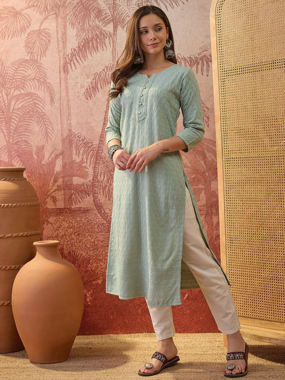 Teal Lakhnavi Embroidered Kurtas | KDG - view 36