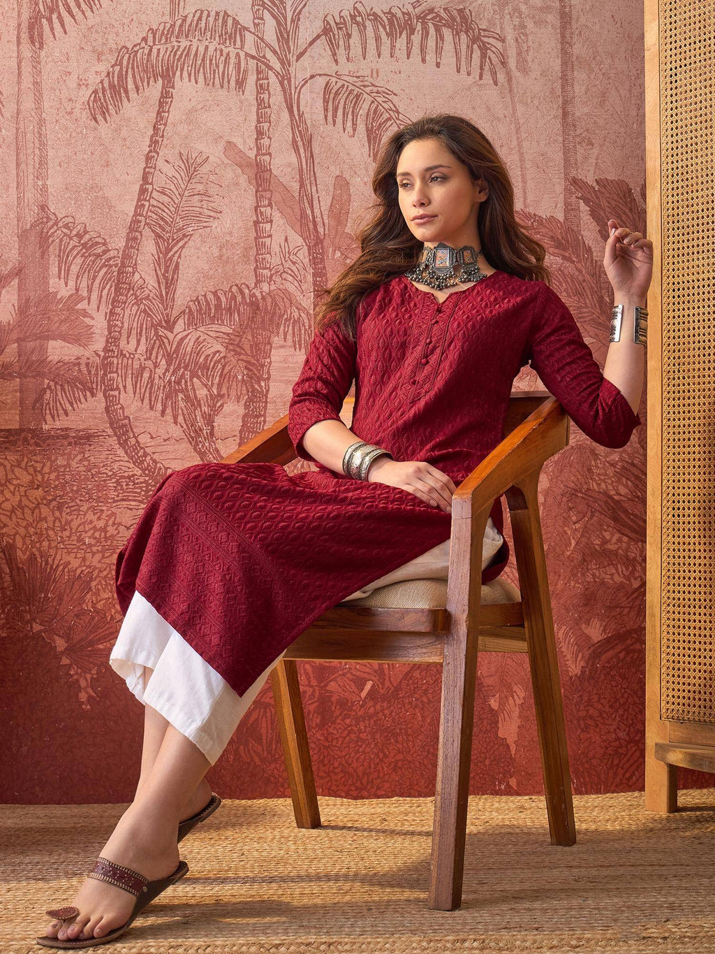 Maroon Lakhnavi Embroidered Kurtas | KDG - view 3