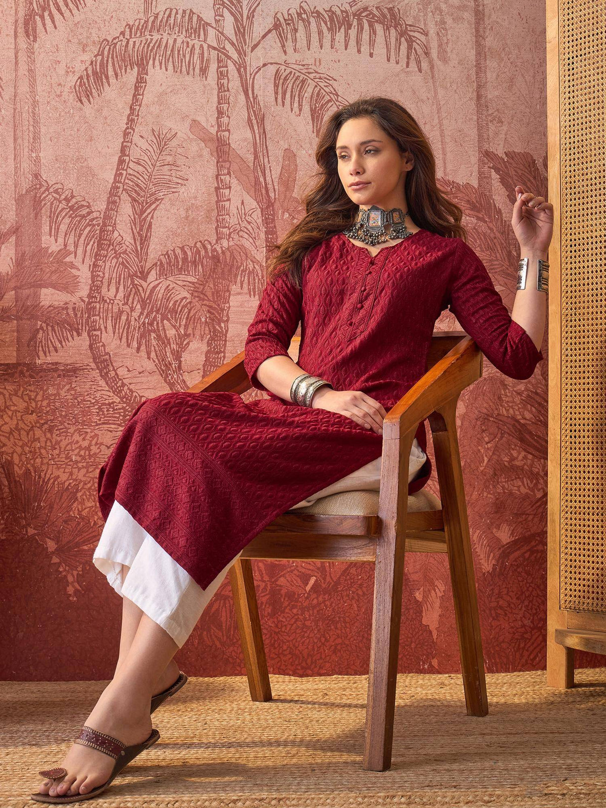 Maroon Lakhnavi Embroidered Kurtas | KDG - view 3