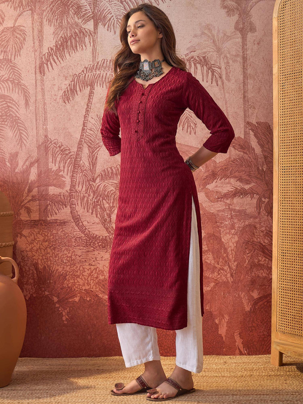 Maroon Lakhnavi Embroidered Kurtas | KDG - view 6
