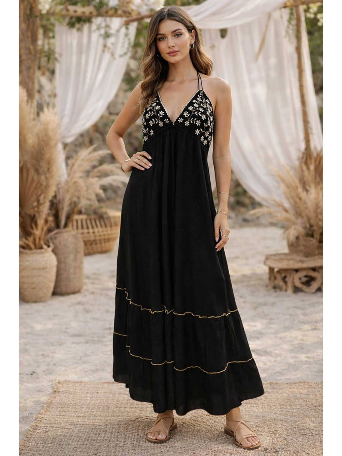 Women Azara Black Backless Embroidered Dress | D56 - view 5