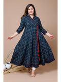 Womens Plus Size Navy Blue Printed Angrakha Kurta | KDG - view 1