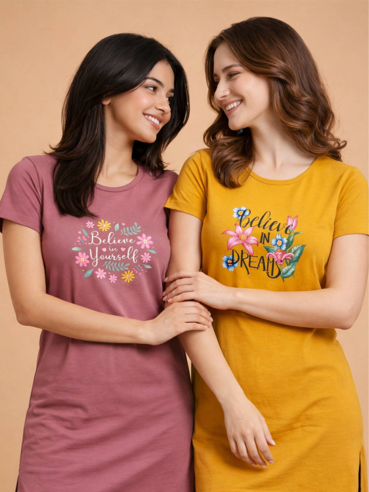 Women Multi-Color Floral Cotton Blend T-Shirt (Pack of 2) | TS56 - view 1