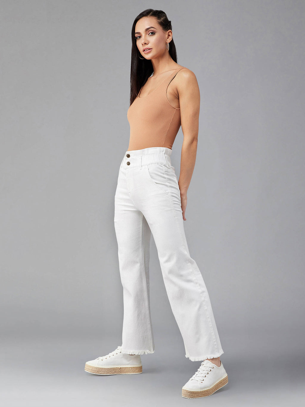 Women's Navy Blue Solid Boot Cut High Waist Jeans | BT10 - view 14