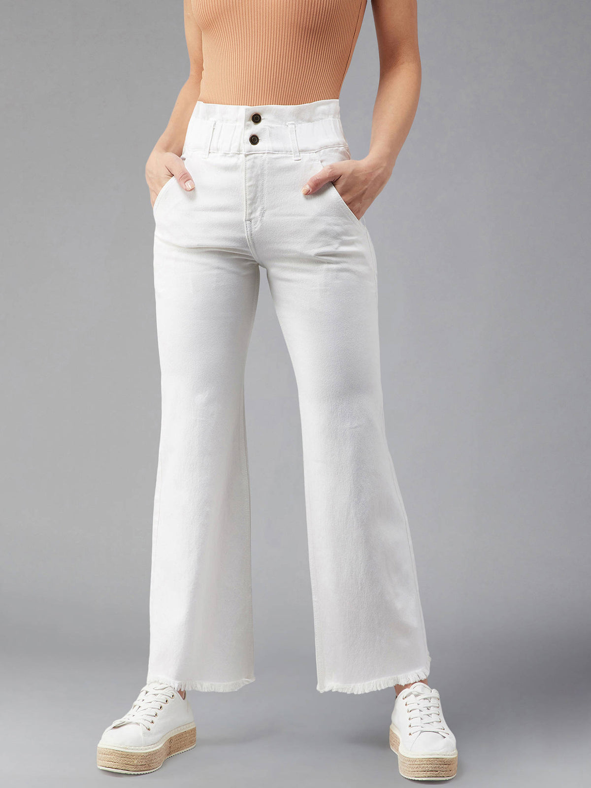 Women's Navy Blue Solid Boot Cut High Waist Jeans | BT10 - view 8