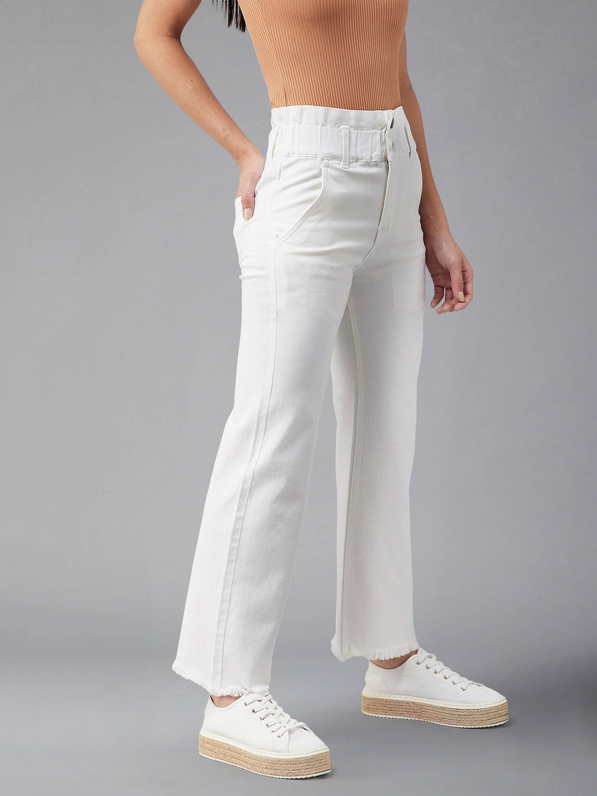 Women's Navy Blue Solid Boot Cut High Waist Jeans | BT10 - view 16