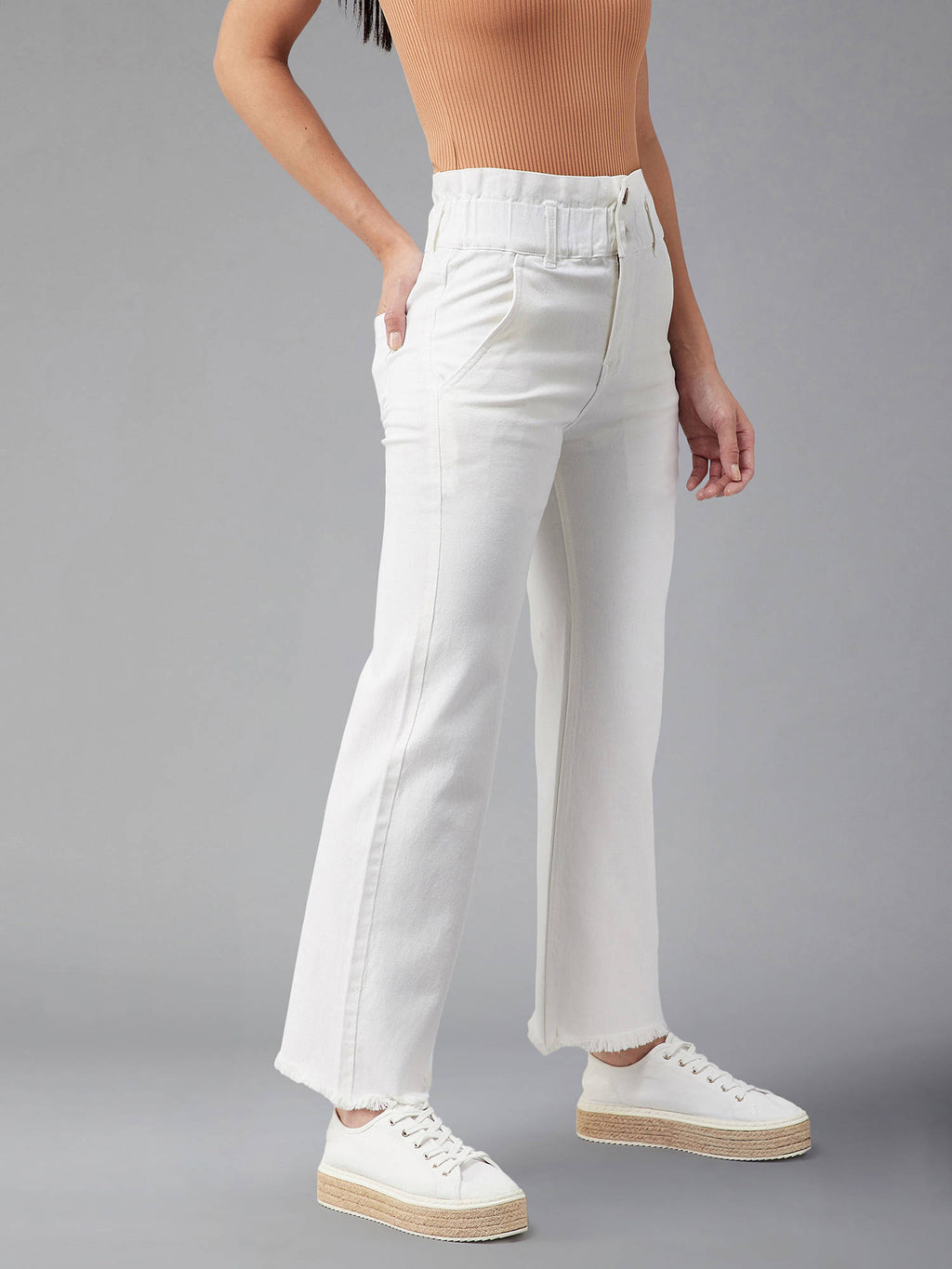 Women's Navy Blue Solid Boot Cut High Waist Jeans | BT10 - view 9