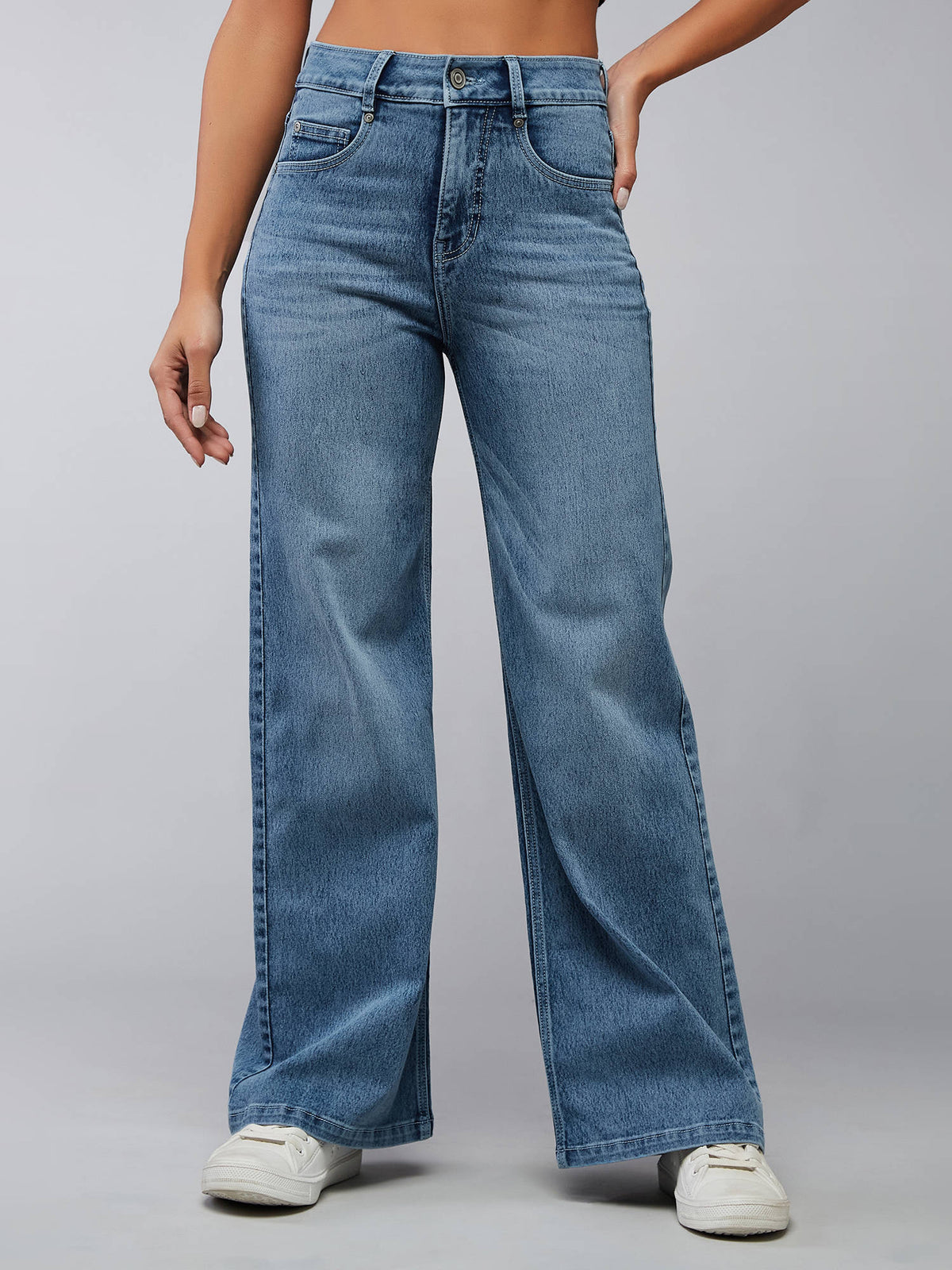 Light Blue Wide Leg High Rise Stretchable Shaping Denim Jeans | WL90 - view 3