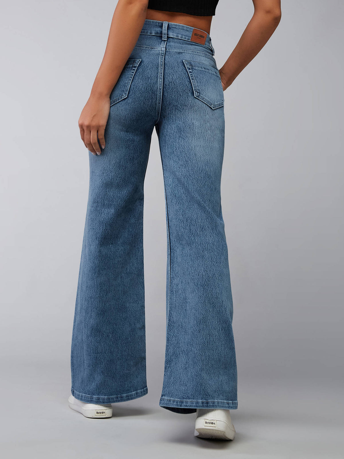 Light Blue Wide Leg High Rise Stretchable Shaping Denim Jeans | WL90 - view 4