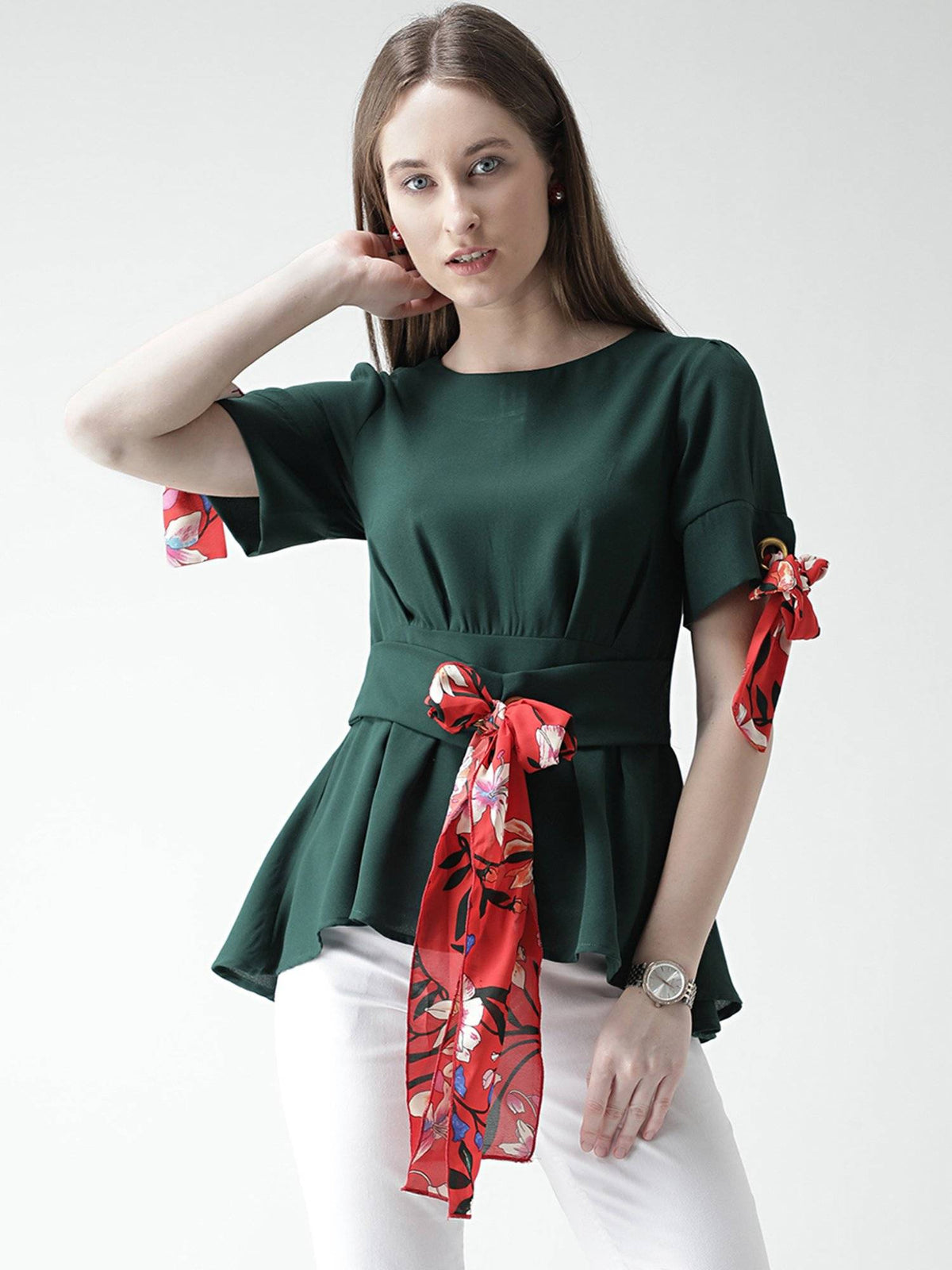 Green Eyelet Peplum Top | pt51 - view 1