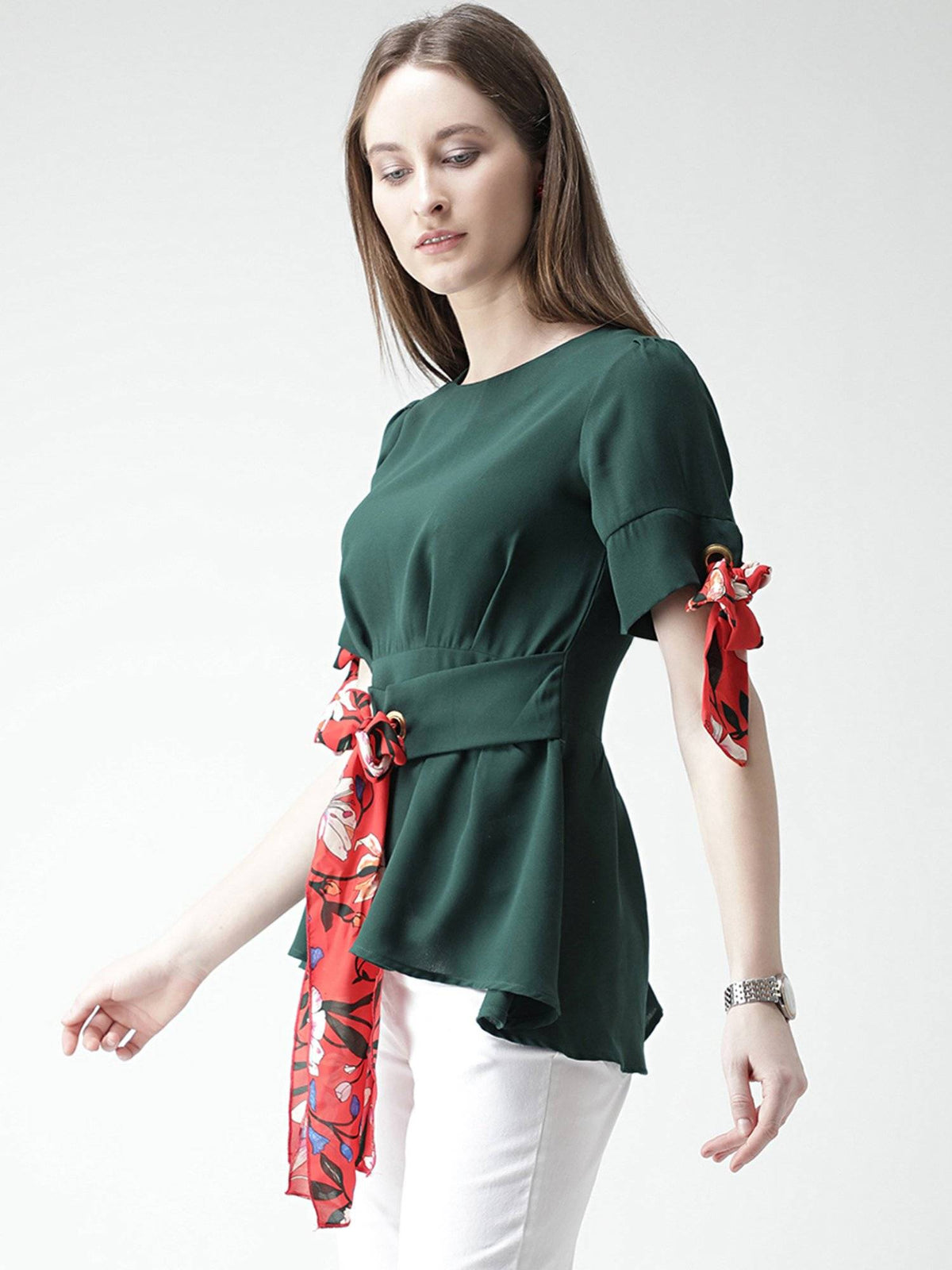 Green Eyelet Peplum Top | pt51 - view 3