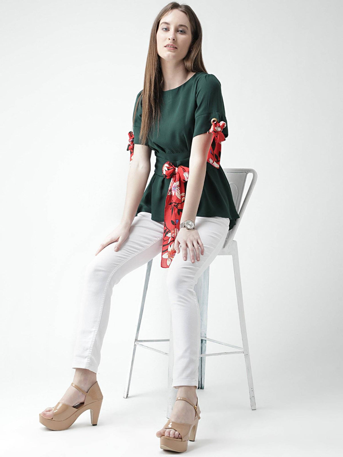 Green Eyelet Peplum Top | pt51 - view 5