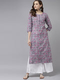 Women Lavender and Green Pure Cotton Floral Print Kurta | FY93 - view 1