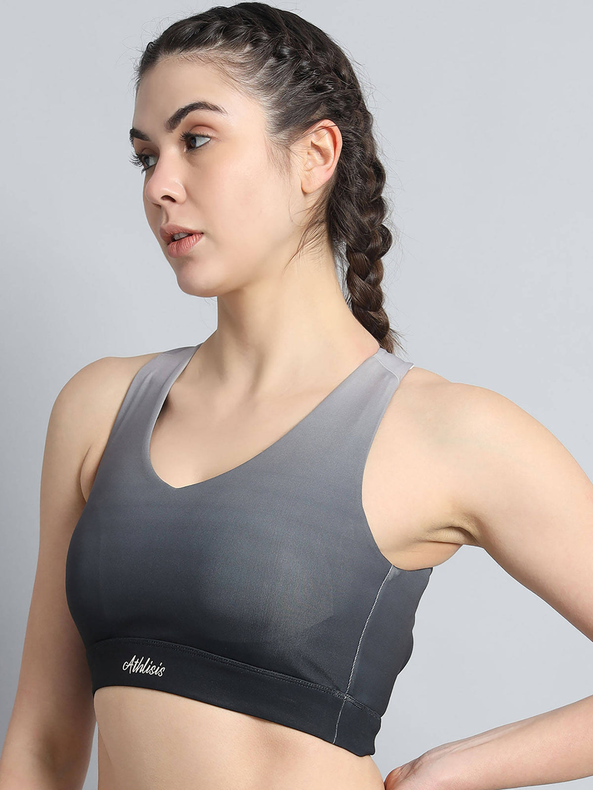 Grey Gradient Women Lightly Padded Ombre Dry-Fit Workout Bra | sb09 - view 3