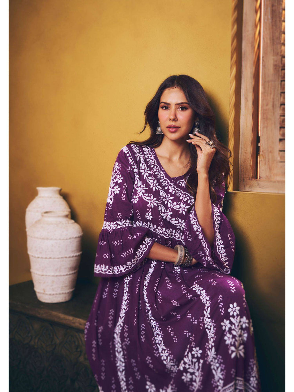 Sonam Chikankari Angrakha Kurta - Purple | U3S - view 1