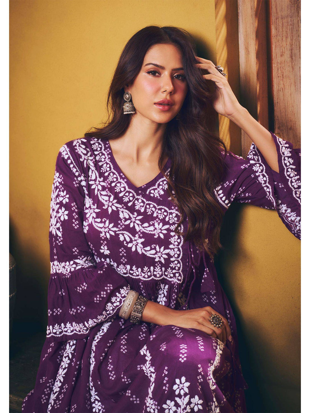 Sonam Chikankari Angrakha Kurta - Purple | KDG - view 4