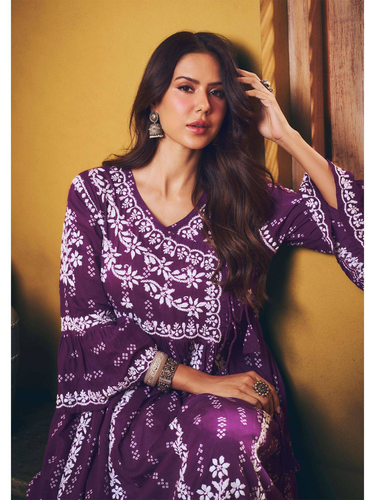 Sonam Chikankari Angrakha Kurta - Purple | FY93 - view 4