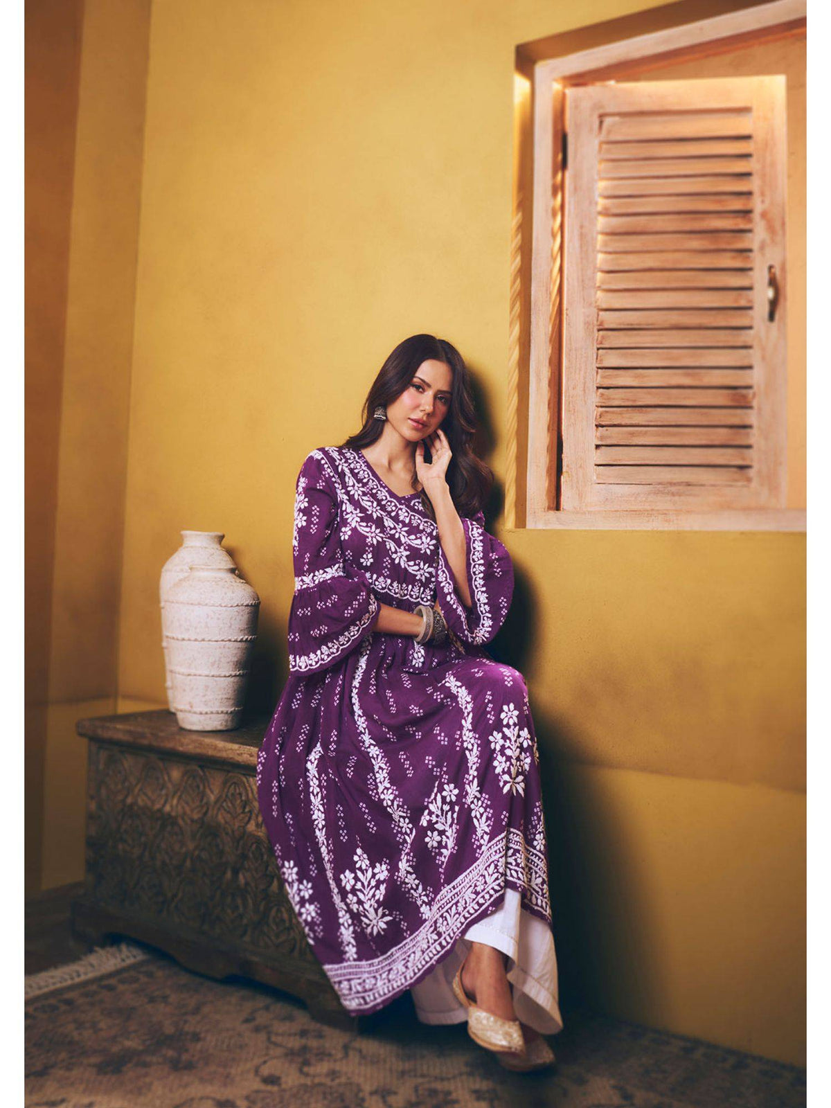 Sonam Chikankari Angrakha Kurta - Purple | KDG - view 5