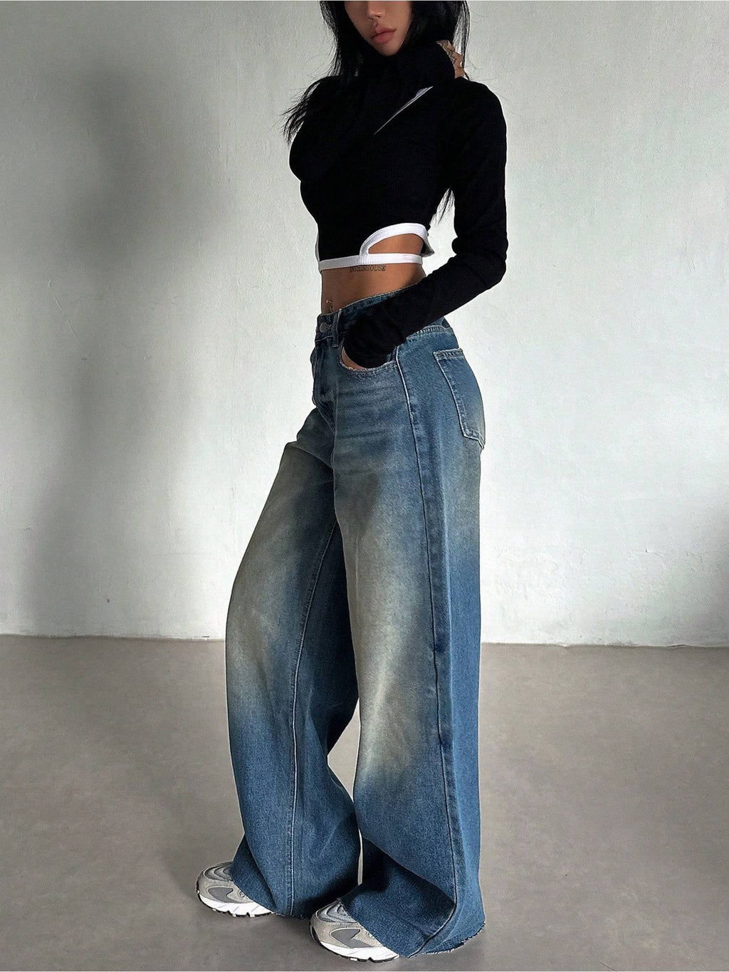 Stale Blue Baggy Wide Leg Jeans | WL90 - view 2