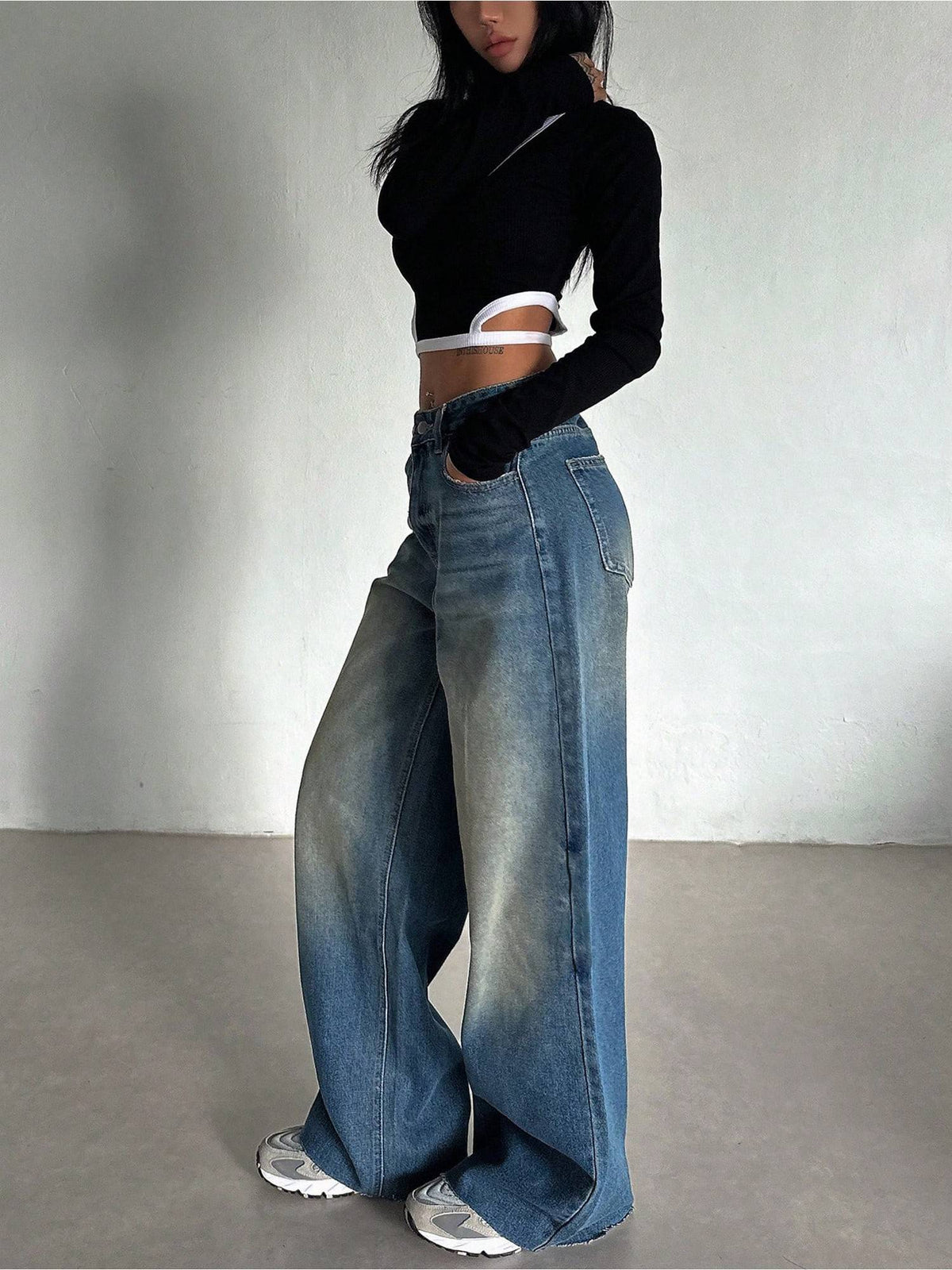 Stale Blue Baggy Wide Leg Jeans | WL90 - view 2
