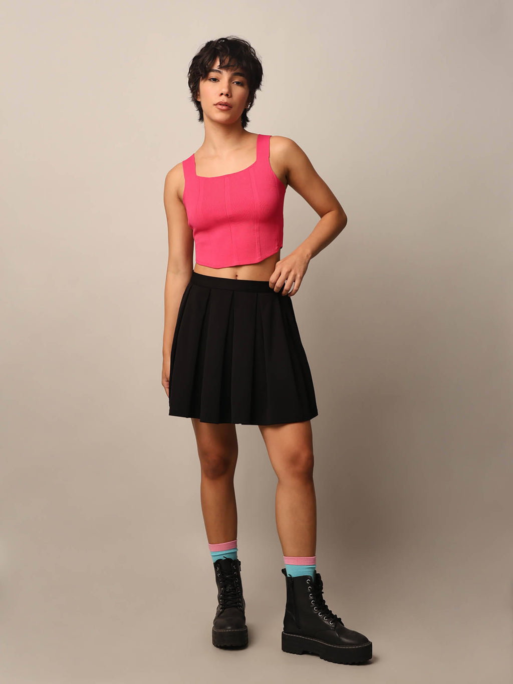 Womens Regular Fit Pink Crop Top | CT61 - view 4