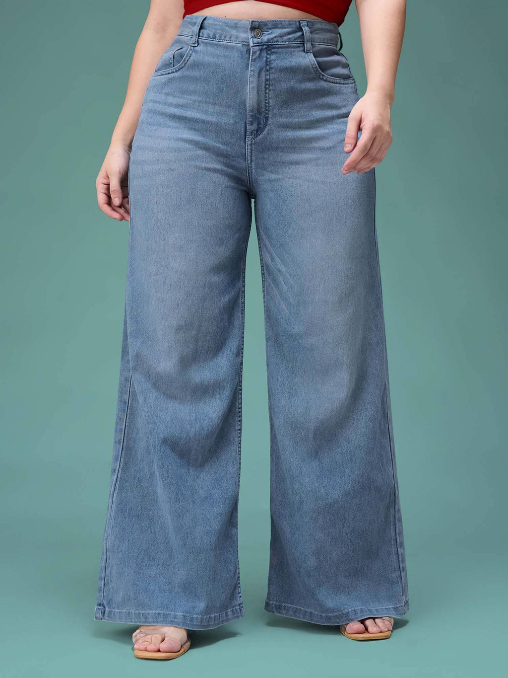 Blue Solid Plain Wide Fit Jeans | WL90 - view 1