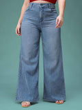 Blue Solid Plain Wide Fit Jeans | WL90 - view 1