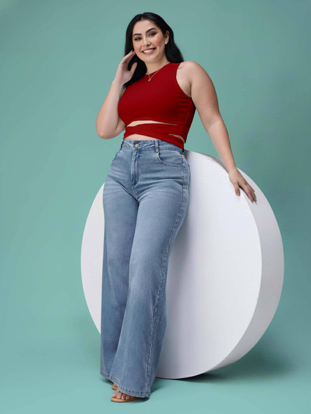 Blue Solid Plain Wide Fit Jeans | WL90 - view 2