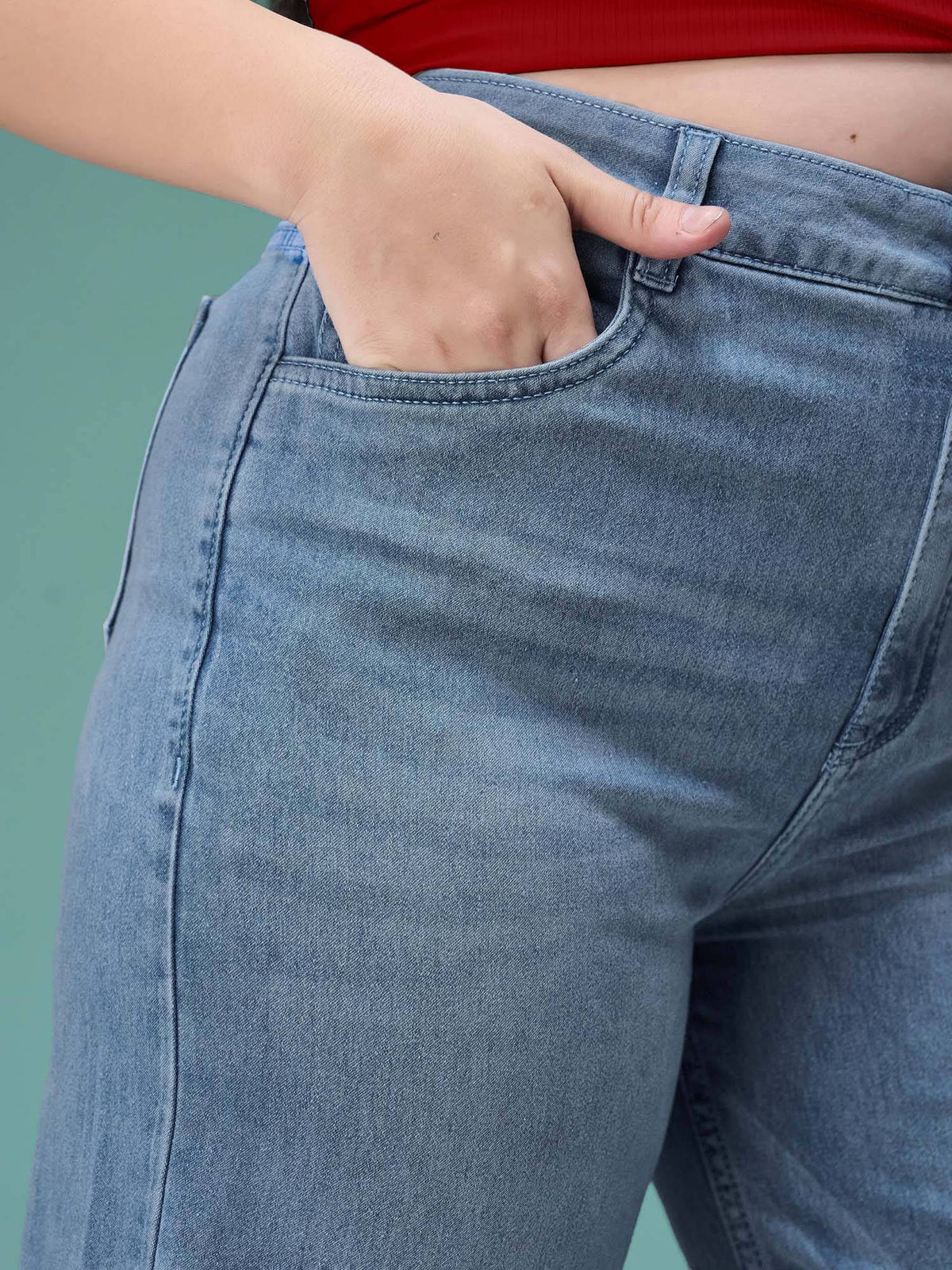 Blue Solid Plain Wide Fit Jeans | WL90 - view 5