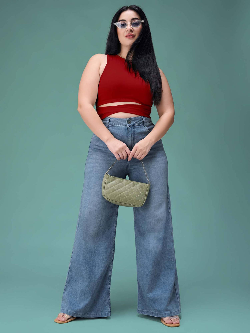 Blue Solid Plain Wide Fit Jeans | WL90 - view 6
