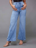 Blue Solid Plain Wide Fit Jeans | WL90 - view 1