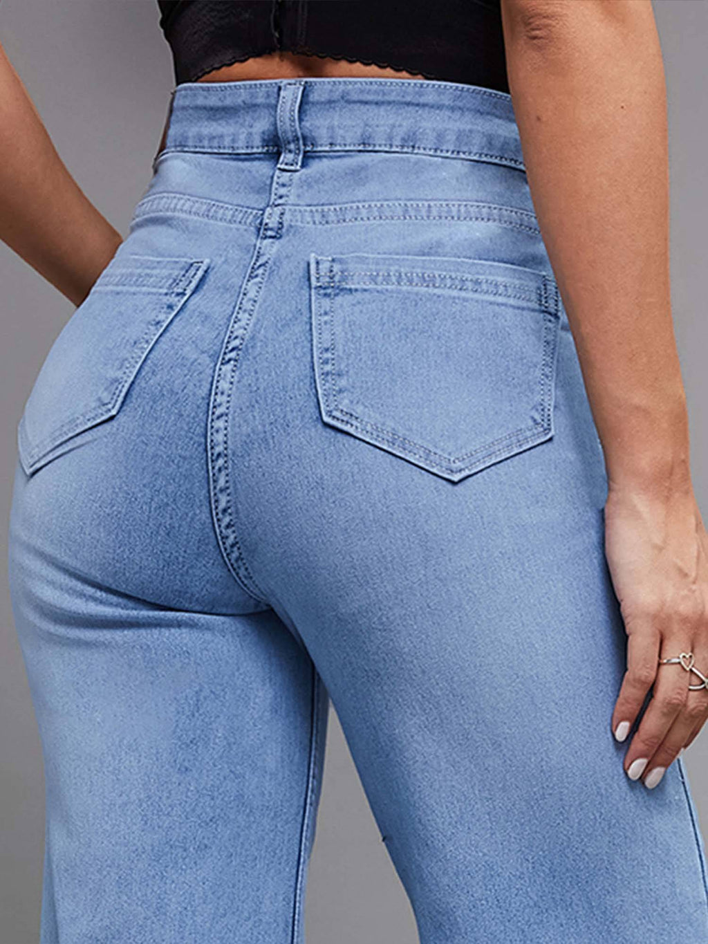 Blue Solid Plain Wide Fit Jeans | WL90 - view 4