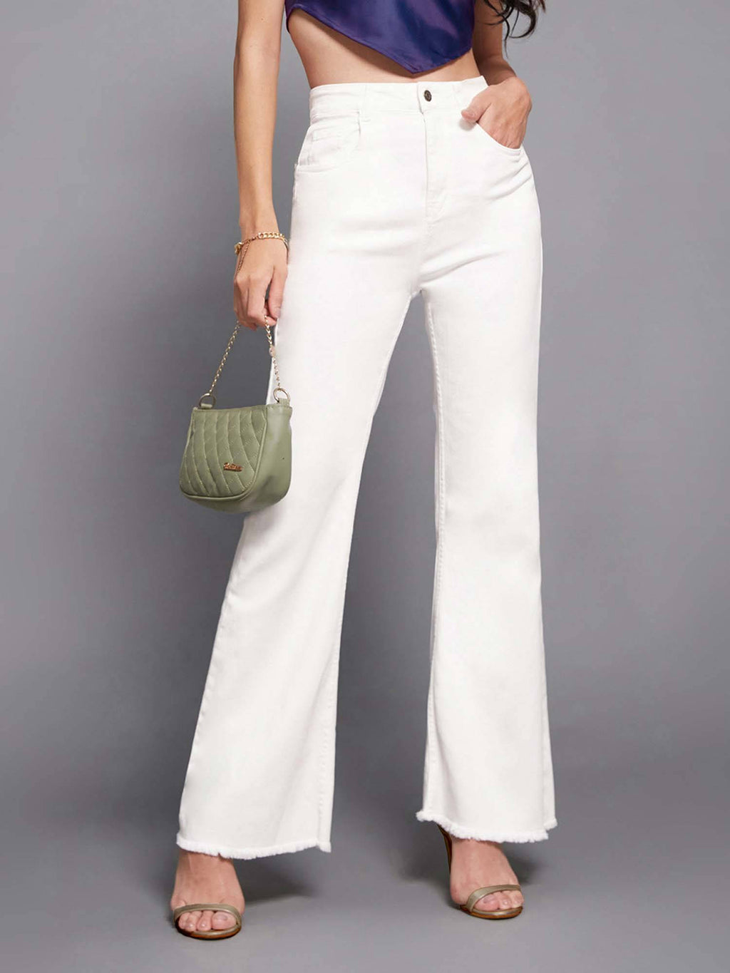 White Solid Plain Bootcut Jeans | BT10 - view 1