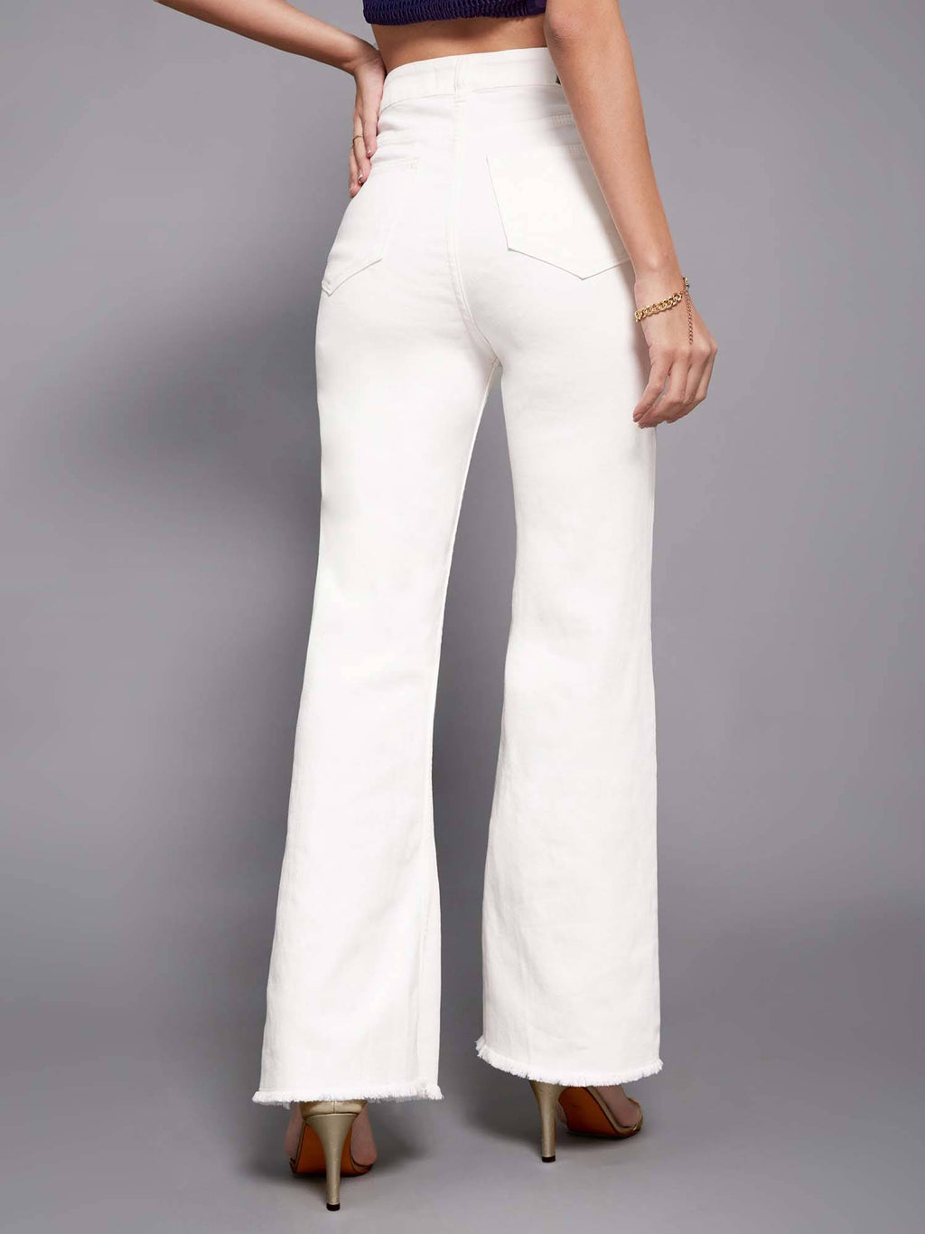 White Solid Plain Bootcut Jeans | BT10 - view 3