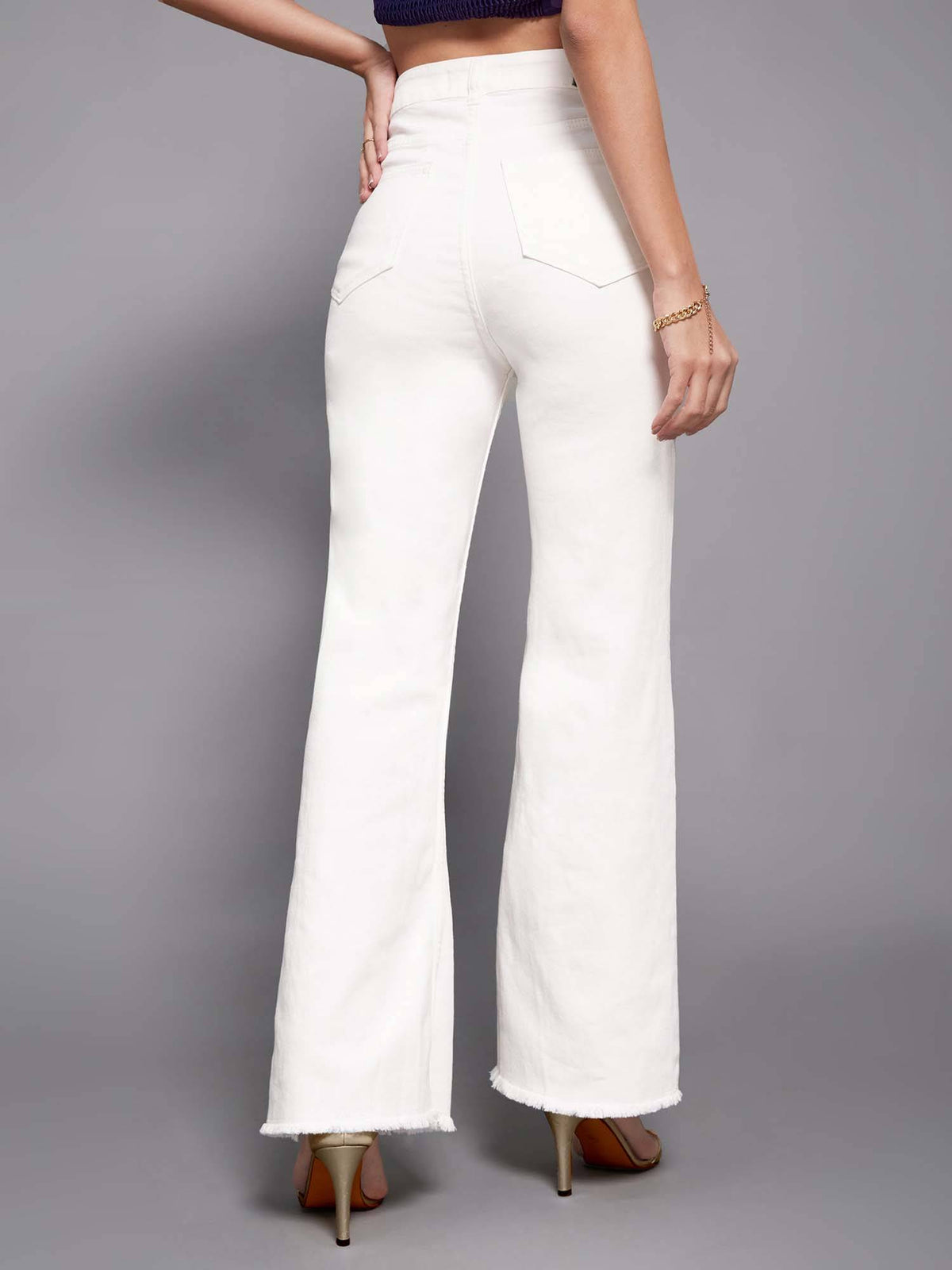 White Solid Plain Bootcut Jeans | BT10 - view 3