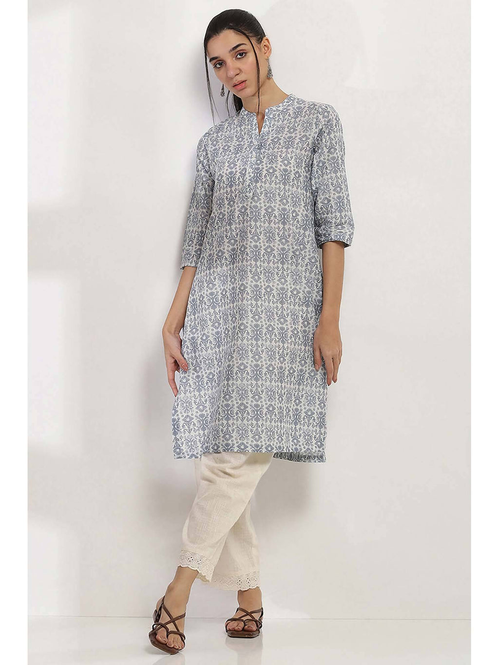 Women Grey Cotton Straight Kurta | KDG - view 1