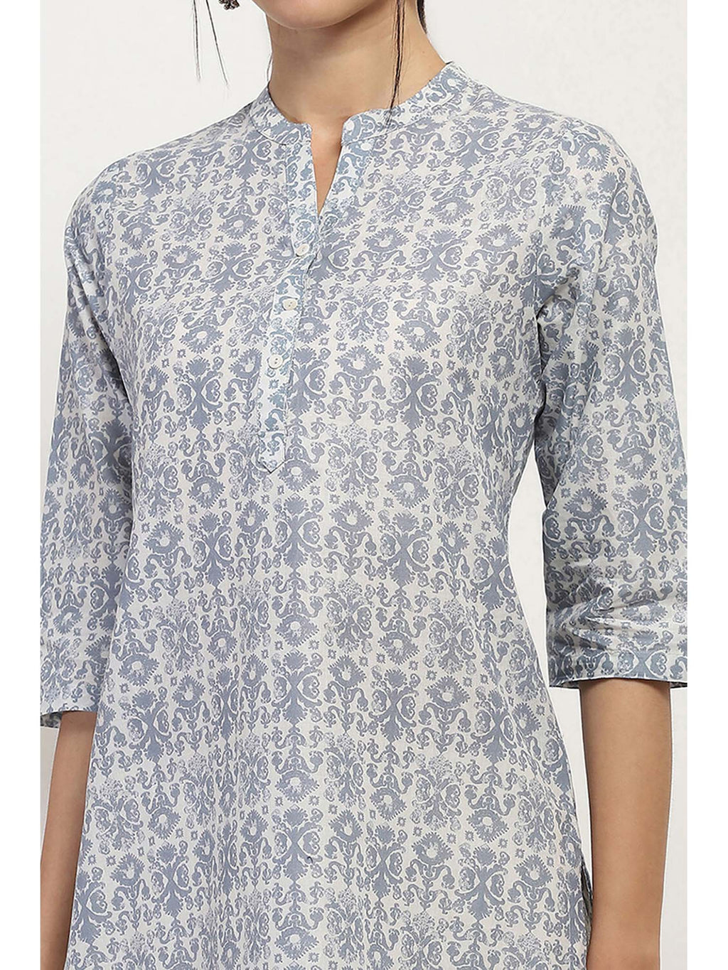 Women Grey Cotton Straight Kurta | KDG - view 2