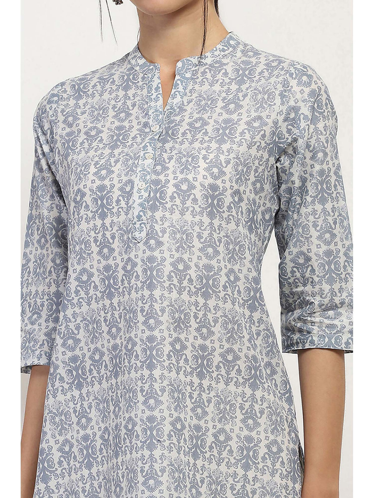 Women Grey Cotton Straight Kurta | KDG - view 2