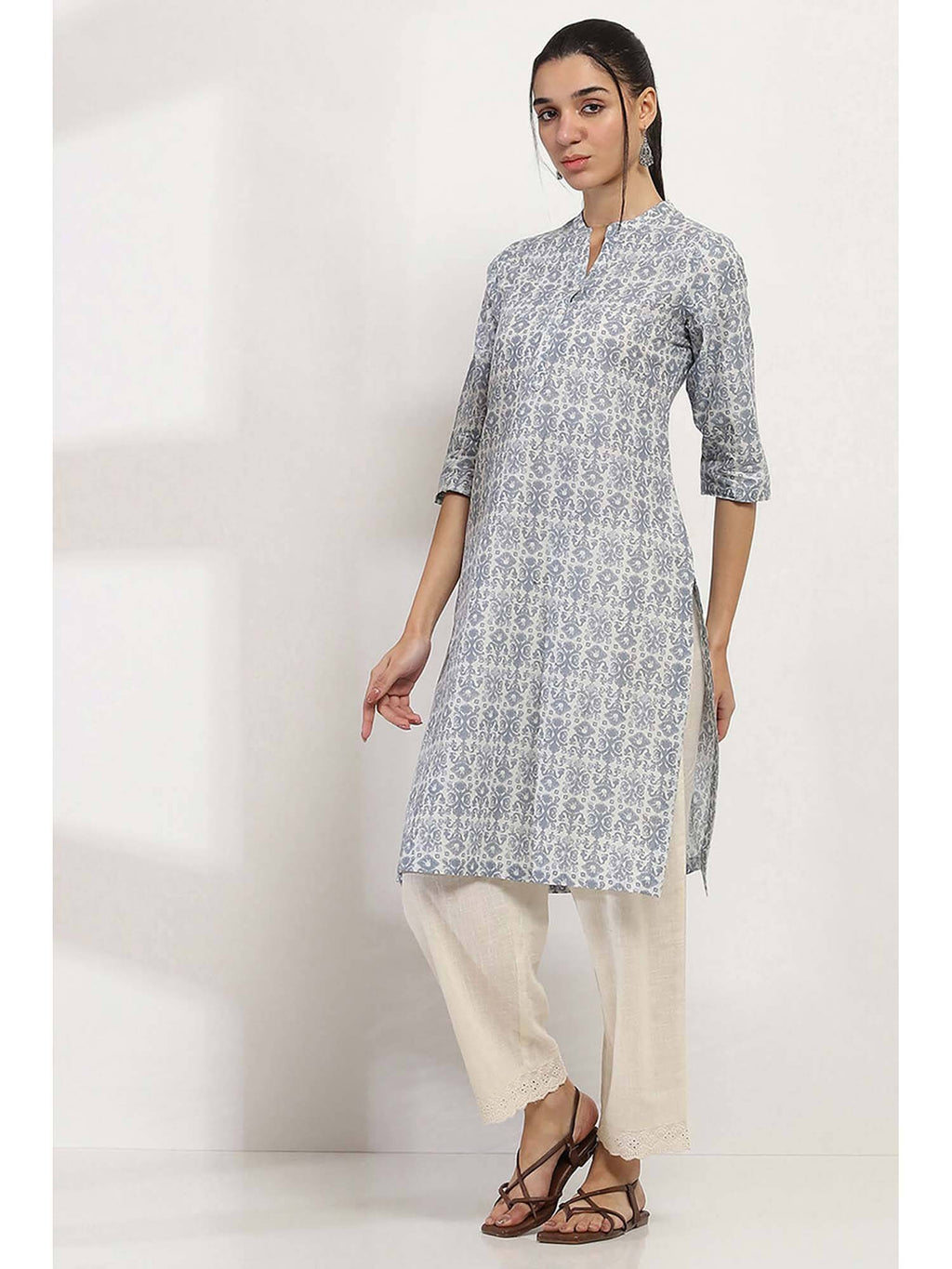 Women Grey Cotton Straight Kurta | KDG - view 3